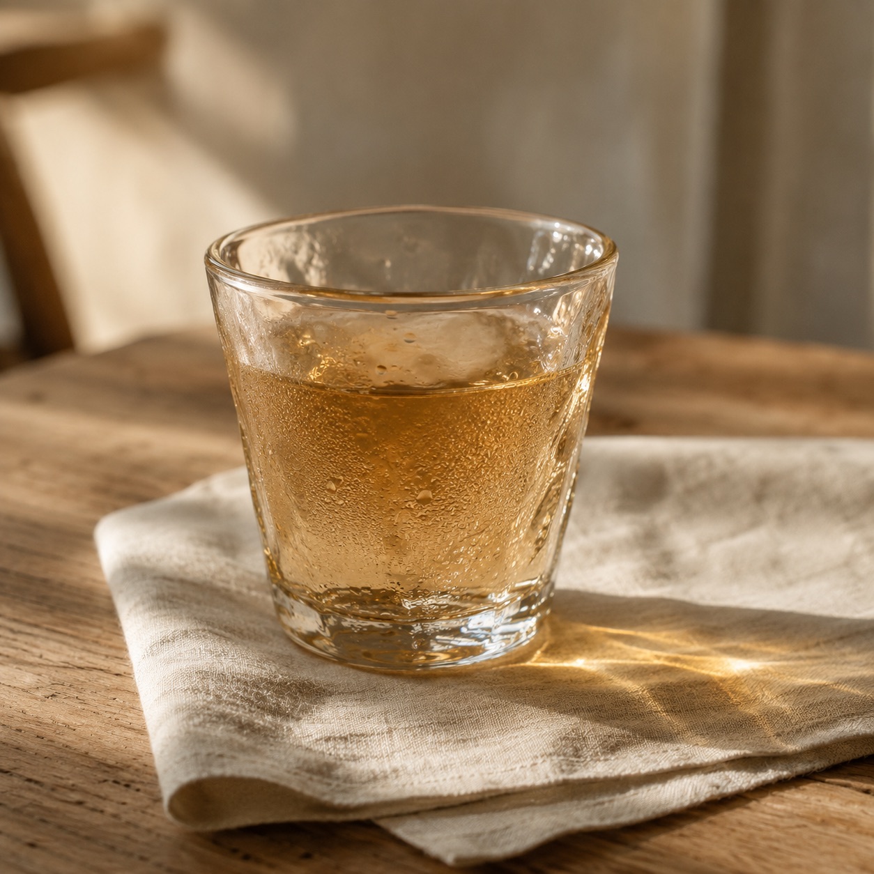 飲み物を注いだ、手吹きのグラス